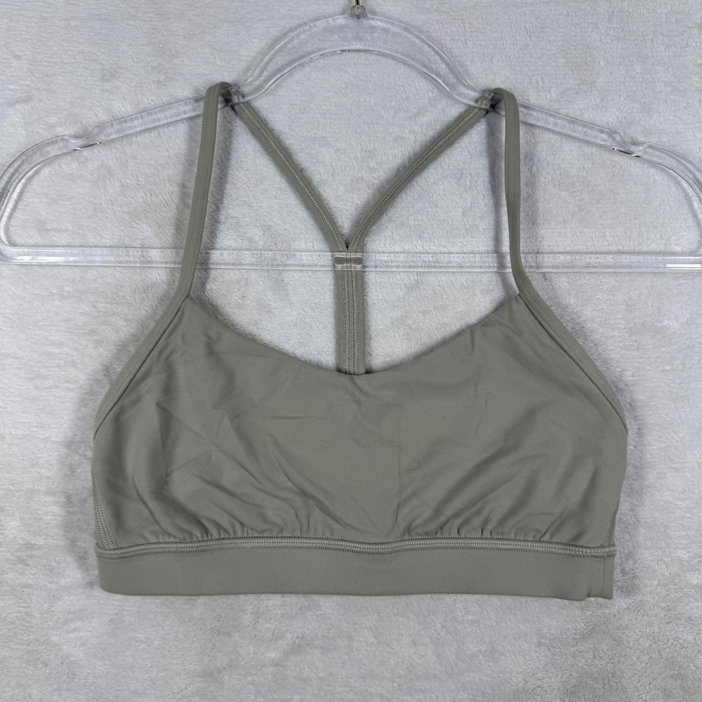 Lululemon Flow Y Bra Nulu Sage Grey Light Support Yoga Sports Bra Size 6 LW2CT1S